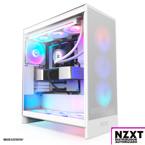Gabinete NZXT H7 FLOW RGB Blanco, Versión 2024, Cristal Templado, ATX, Sin Fuente, USB Tipo C, Ventilador F360 RGB Core Instalado, CM-H72FW-R1, NZXTPROMO