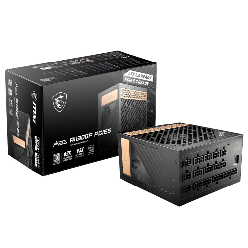 Fuente de Poder MSI MEG Ai1300P, PCIE5 /80+ Platinum, 24-pin ATX, 120mm, 1300W, MEG AI1300P PCIE5/ NAVIDAD