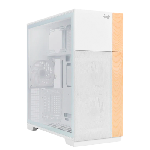 Gabinete InWin F5, Torre Completa E-ATX, Con Biseles Modulares Frontales de Madera Personalizables, Paneles de Cristal Templado, Paneles de Malla ventilada, F5 WHITE