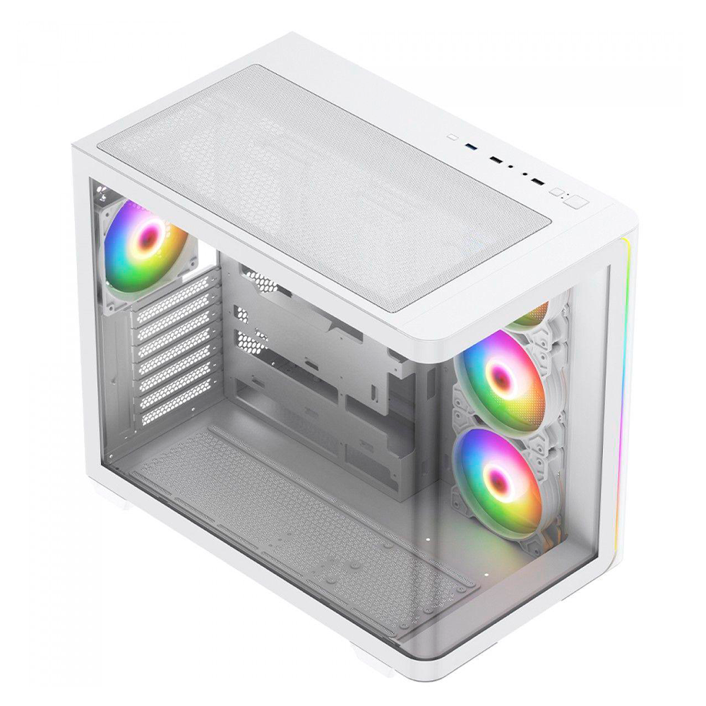 Gabinete Munfrost Hirow, Cristal Full Curve Templado, ATX-Micro ATX-Mini ITX, 4 Ventiladores ARGB Incluidos, Blanco/ NAVIDAD - Image 3