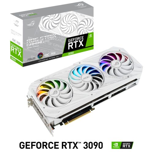 Tarjeta de Video Nvidia GeForce RTX 3090 24GB, ASUS ROG STRIX OC WHITE EDITION, ROG-STRIX-RTX3090-O24G-WHITE, 3 AÑOS DE GARANTIA NACIONAL