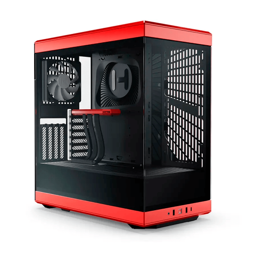 Gabinete HYTE Y40, ATX Mid Tower, 2x 120mm ventiladores pre instalados, Cristal Templado panorámico moderno y estético con cable elevador PCIE 4.0 incluido, Color Negro con Rojo, CS-HYTE-Y40-BR/ NAVIDAD