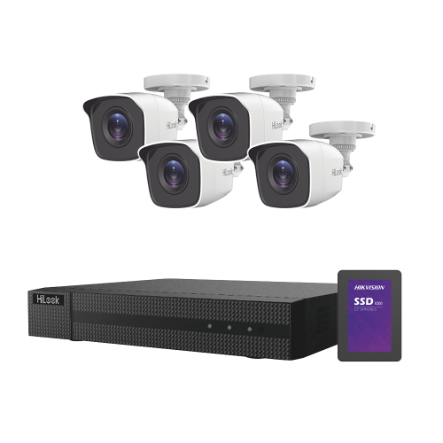 HiLook by HIKVISION HL24LQKITS-M(B)/1TB KIT TurboHD 1080p + SSD de 1 TB (1024 GB), DVR 4 canales, 4 Cámaras Bala de Metal, Fuente de Poder, Accesorios de Instalación