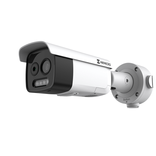 HIKVISION HM-TD2618-10/G0/T1A Bala IP Dual, Térmica 9.7 mm (160 x 120), Óptico 8 mm (4 Megapixel), Detección de Personas 285 Mts, 40 mts IR, Exterior IP67, PoE, Termométrica, Detección de Temperatura (Fuego), Sirena y Luz, Micro SD 32 GB In