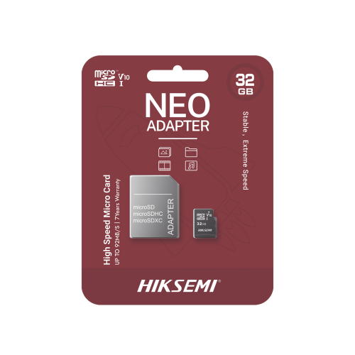 HIKSEMI by HIKVISION HS-TF-C1/32G/NEO/A Memoria microSD con Adaptador Ideal para Celular o Tablet, 32 GB, Multipropósito, Clase 10, 92 MB/s Lectura, 50 MB/s Escritura