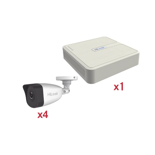 HiLook by HIKVISION KIP2MP/4B Kit IP 1080p (2 Megapixel), NVR de 4 Canales con 4 Puertos PoE, 4 Cámaras IP Bala para Exteior