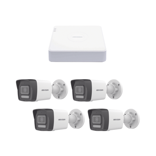 HIKVISION KIPCV2M/4B Kit IP 1080p (2 Megapixel), NVR de 4 Canales con 4 Puertos PoE, 4 Cámaras IP Bala ColorVu Lite y ACUSENSE Lite, Micrófono Integrado