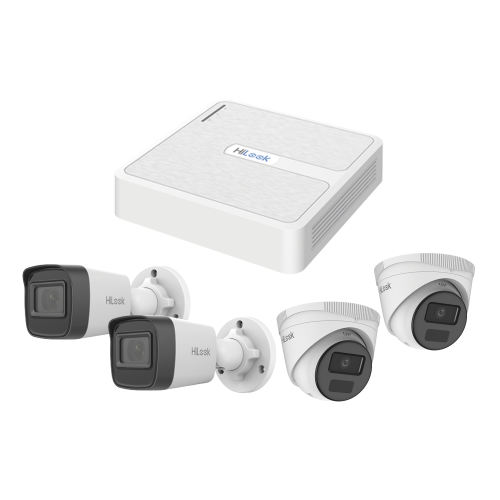 HiLook by HIKVISION KIPH2B2D/2MP Kit IP 2 Megapixel, NVR de 8 Canales con 8 Puertos PoE, 2 Cámaras IP Bala para Exterior, 2 Cámaras IP Domo para Exterior