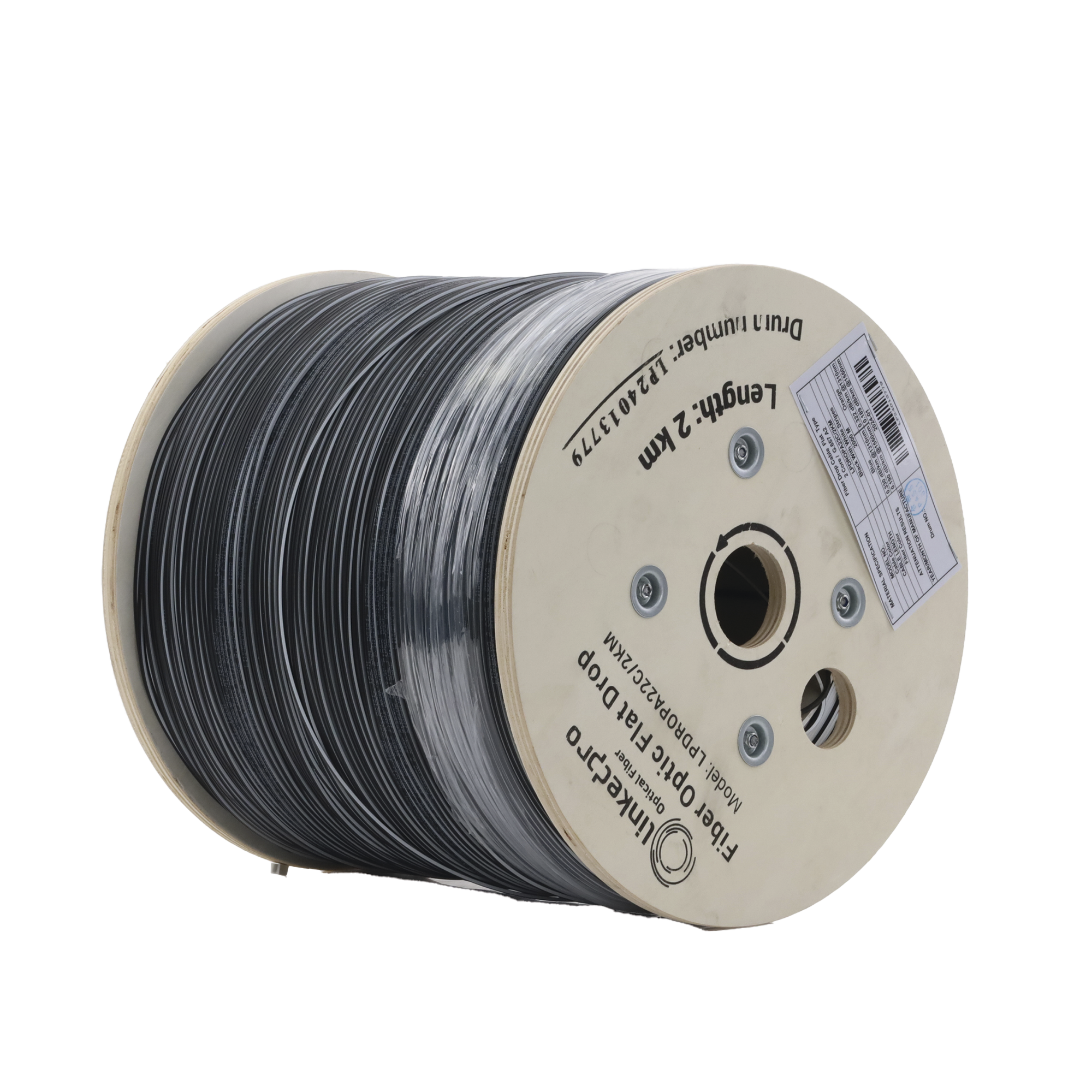 LINKEDPRO BY EPCOM LPDROPA22C/2KM Carrete de 2 km de Fibra Óptica Drop Plana, Interior/Exterior G.657A2 Monomodo de 2 hilos (bifibra), Dieléctrica, Forro Negro, (No Soporta Conectores Mecánicos)