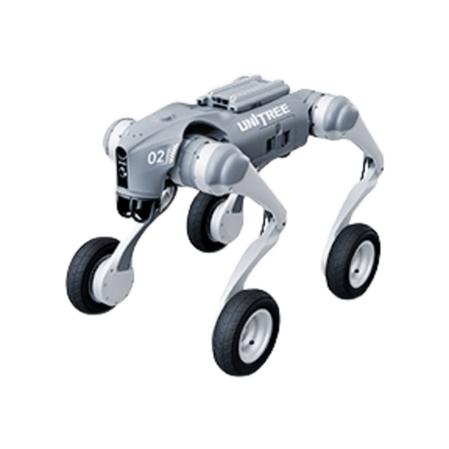 PERRO ROBOT BIÓNICO UNITREE GO2W CON LLANTAS PARA INSPECCIÓN INDUSTRIAL, INTELIGENCIA ARTIFICIAL, RECONOCIMIENTO DE HUMANOS, CÁMARA INTEGRADA, CONTROL REMOTO, TAREAS PROGRAMADAS Y TRANSMISIÓN HASTA 400 M TODO TERRENO