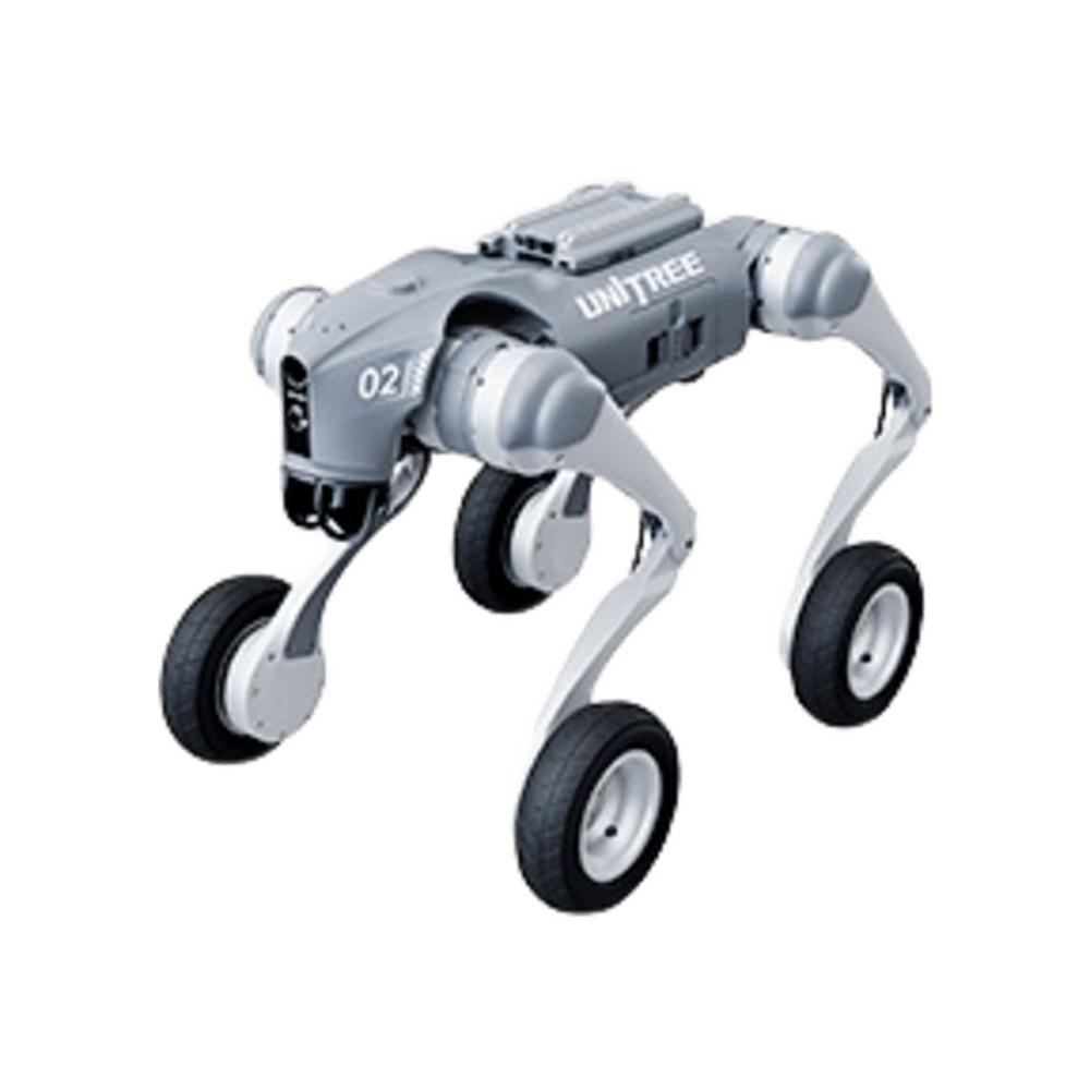 PERRO ROBOT BIÓNICO UNITREE GO2W CON LLANTAS PARA INSPECCIÓN INDUSTRIAL, INTELIGENCIA ARTIFICIAL, RECONOCIMIENTO DE HUMANOS, CÁMARA INTEGRADA, CONTROL REMOTO, TAREAS PROGRAMADAS Y TRANSMISIÓN HASTA 400 M TODO TERRENO