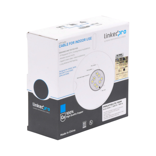 LINKEDPRO BY EPCOM PRO-CAT-5E-LITE/100M Bobina de cable de 100m, Cat5e, 24 AWG, color Gris, UL, para aplicaciones en videovigilancia, redes de datos. Uso Interior