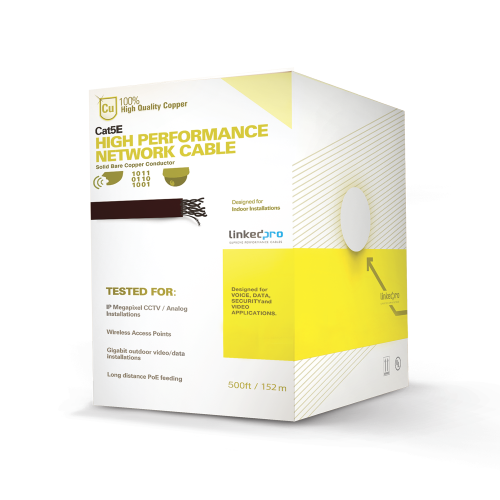 LINKEDPRO BY EPCOM PRO-CAT-5E-W/500 Cable Cat5e de alto rendimiento certificaciones ETL, UL, de 500 ft ( 152.5 m ) de color Blanco, para aplicaciones en video vigilancia, redes de datos. Uso Interior.