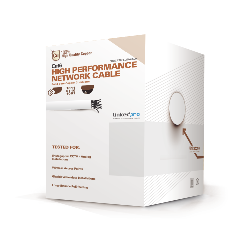 LINKEDPRO BY EPCOM PRO-CAT-6-PLUS-W/500 BOBINA DE CABLE DE 152 METROS CAT6+ CALIBRE 23 ALTO DESEMPEÑO, SUPER FLEXIBLE, UL, COLOR BLANCO, PARA APLICACIONES DE VIDEO VIGILANCIA Y REDES DE DATOS
