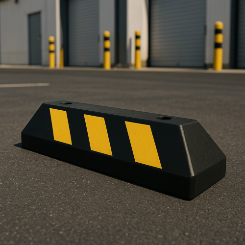 ACCESSPRO AC55TV-2 Tope D/ Estacionamiento Vehicular, Hule Reciclado, 55cm, Color Negro con Franjas Amarillas, Resistente y Antideslizante.