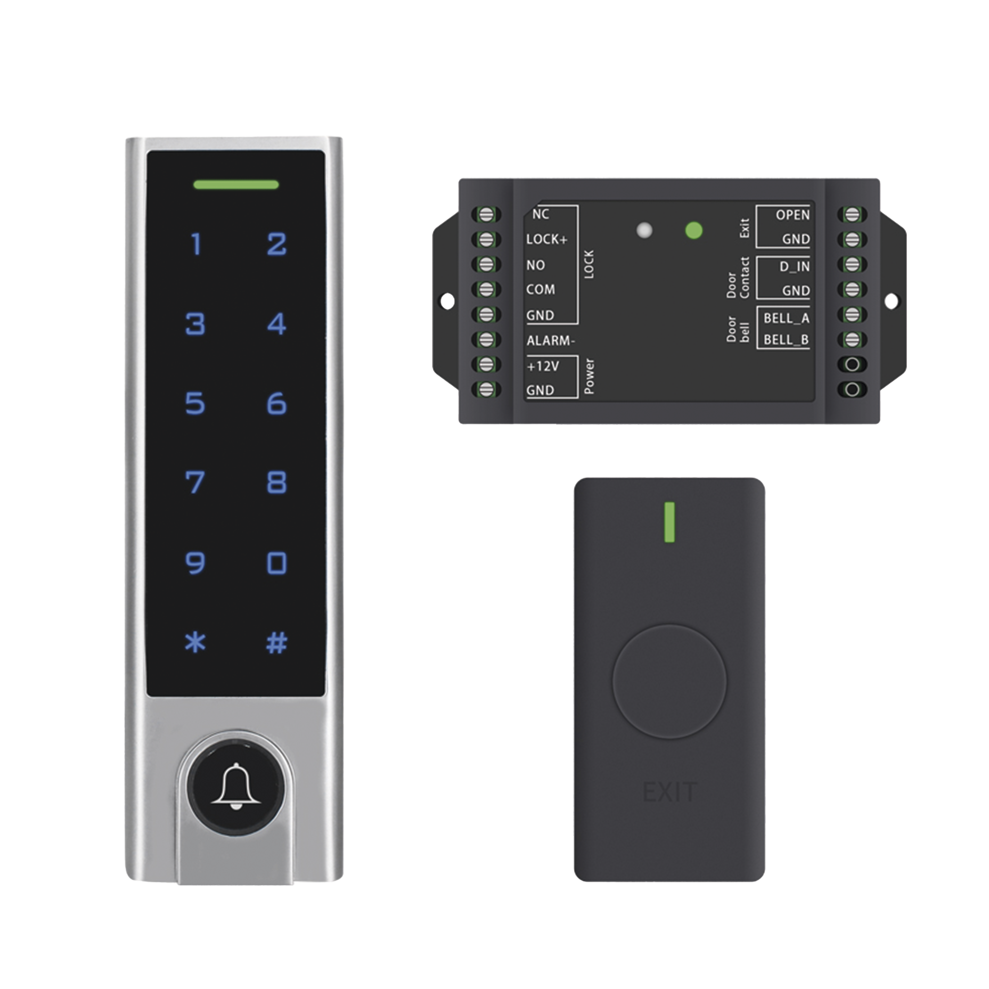 ACCESSPRO ACCESSK8 Mini Controlador de Acceso con Teclado Inalámbrico, Cuenta con Botón de Salida Inalámbrico, Soporta Tarjeta y Contraseña, Cuenta con Botón de Timbre
