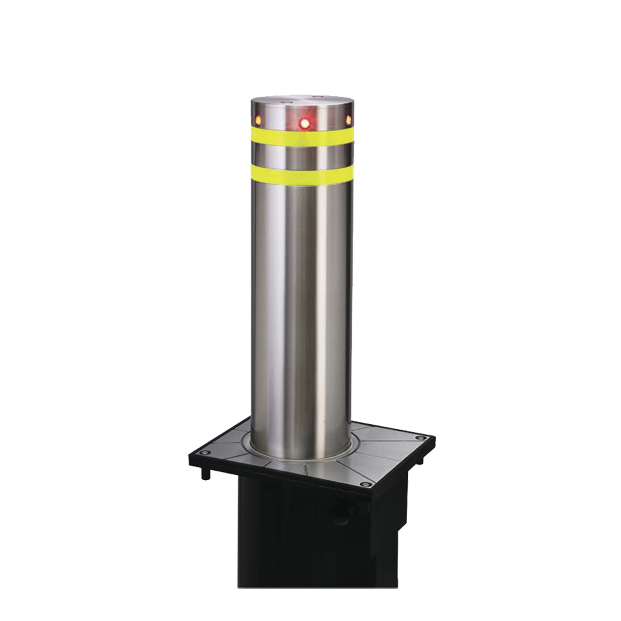 ACCESSPRO XB-220 Bolardo neumático de acero inoxidable, 220 mm de diámetro, 750 mm de altura, acabado elegante con iluminacion led color rojo