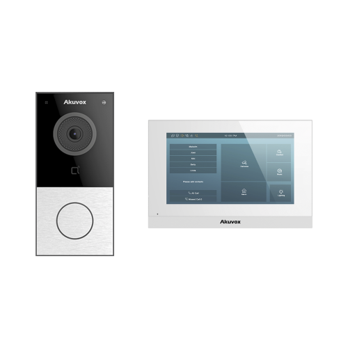 AKUVOX KITAKUVOXWIFI Kit de Videoportero Akuvox WIFI/ Monitor Linux de 7 Pulgadas/ 100% en la Nube, POE, Bluetooth, NFC, Lector de Tarjetas MIFARE, ONVIF, IP65, Cámara 2 MP, Botón con Iluminación, Control de 1 Puerta, Entradas de Alarma
