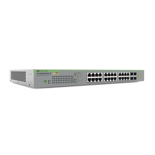 ALLIED TELESIS AT-GS950/28PS-V2-10 Switch PoE+ Gigabit WebSmart de 24 puertos 10/100/1000 Mbps + 4 puertos SFP Gigabit, 185 W, Version 2