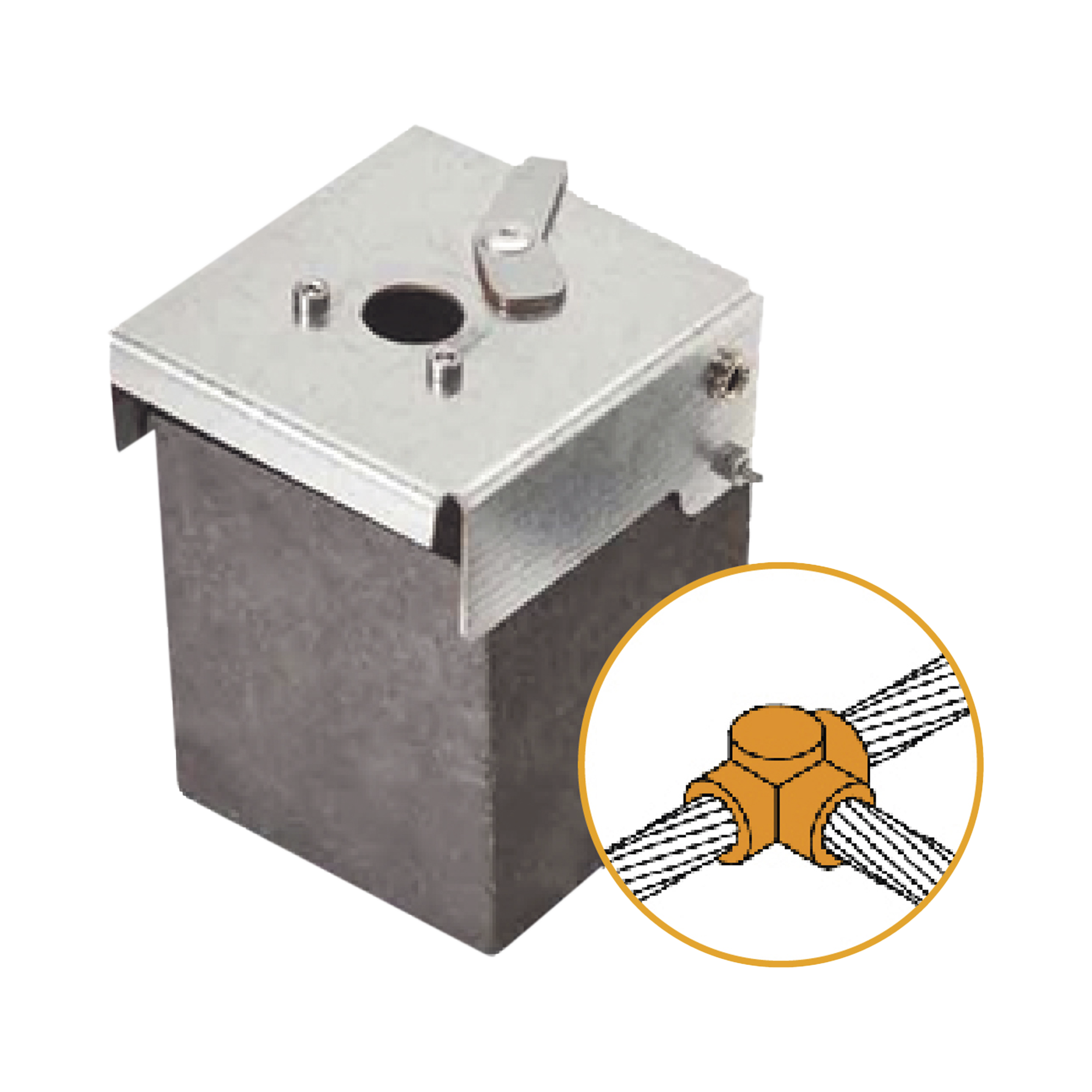 APLICACIONES TECNOLOGICAS AT-W20/W20/TH Molde de grafito horizontal unión en T horizontal de cable 2/0 AWG (pasante) con cable 2/0 AWG (terminal).