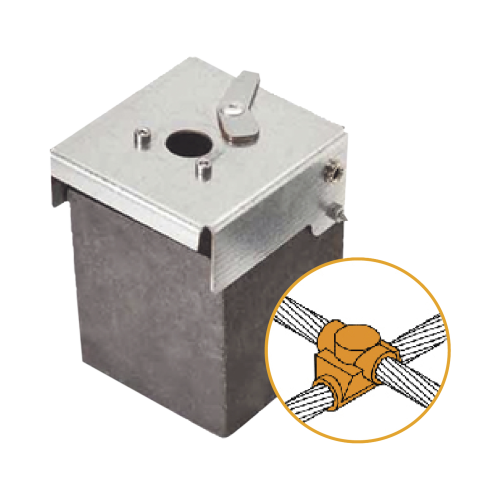 APLICACIONES TECNOLOGICAS AT-W40/W40/XS Molde de grafito horizontal unión en cruz sobrepuesta de cable 4/0 AWG (pasante) con cable 4/0 AWG (terminal).