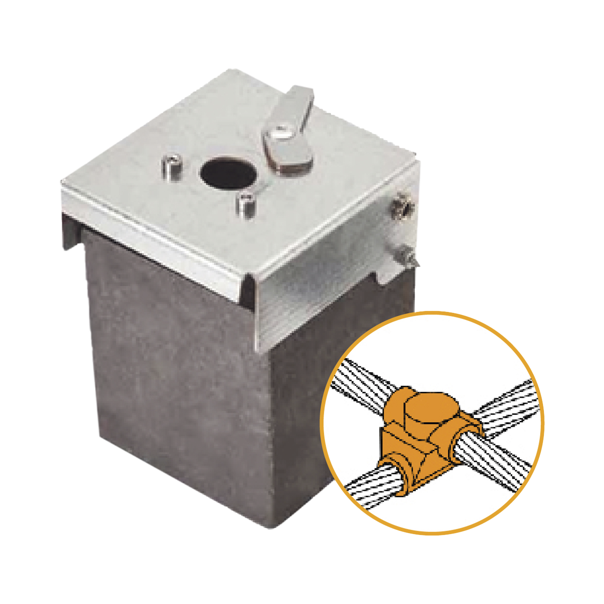 APLICACIONES TECNOLOGICAS AT-W40/W40/XS Molde de grafito horizontal unión en cruz sobrepuesta de cable 4/0 AWG (pasante) con cable 4/0 AWG (terminal).