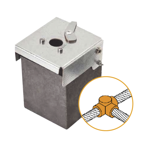 APLICACIONES TECNOLOGICAS ATW40/W40/TH Molde de grafito horizontal unión en T horizontal de cable 4/0 AWG (pasante) con cable 4/0 AWG (terminal).