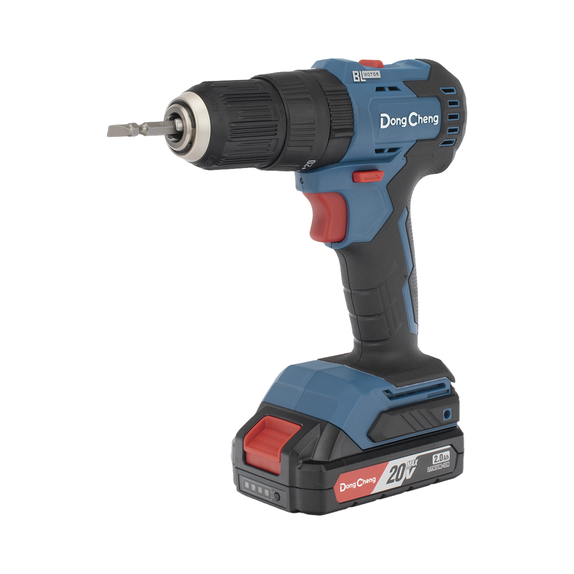 DONGCHENG DCJ-Z2050-IAM Rotomartillo, Taladro Inalámbrico de 20V sin Carbones, Broquero de 1/2″, incluye 2 Baterías de 2.0 Ah, Cargador y Maletín