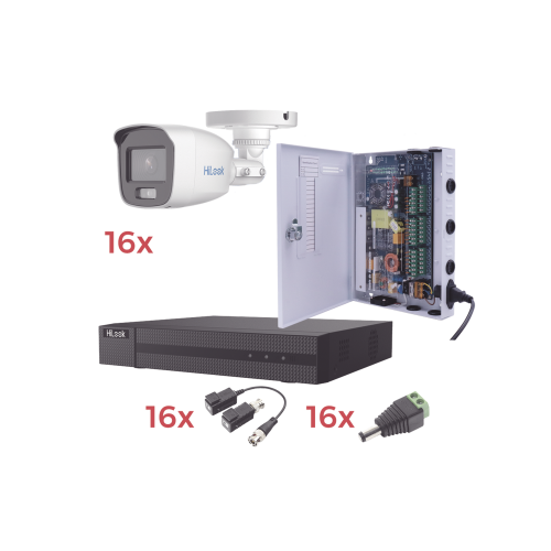 EPCOM HL1080PL/16BCA Kit TurboHD 1080p Lite, DVR 16 Canales, 16 Cámaras Bala Exterior ( 2.8mm) con ColorVu + Micrófono Integado, Transceptores, Conectores, Fuente de Poder Profesional