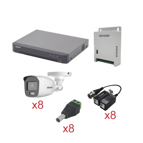EPCOM KEVTX8T8BG/A KIT TurboHD con Audio 1080p, DVR 8 Canales, 8 Cámaras Bala (exterior 2.8 mm), Transceptores, Conectores, Fuente de Poder, AUDIO POR COAXITRON
