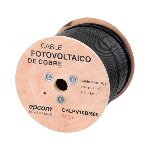 EPCOM POWERLINE CBL-PV-10B/500 Carrete de 500 Metros, Cable Fotovoltaico Negro, 6mm² (10AWG), Material COBRE, 2000 Vcc