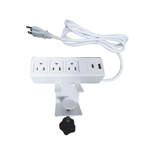 EPCOM POWERLINE EM-3AC-WH Tomacorriente para Escritorio, Cuenta con Bracket Ajustable a Diferentes Grosores, 3 Contactos 110VCA, 2 Contactos para Carga USB ( 1 contacto USB-A + 1 contacto USB-C )