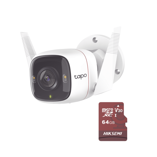 TP-LINK TAPO-C320WS/HS64 Kit de Cámara IP Wi-Fi, Incluye 1 Pieza Modelo TAPO-C320WS, Utiliza La App Tapo, 1 Memoria Micro SD Modelo Mod HS-TF-E1/64G