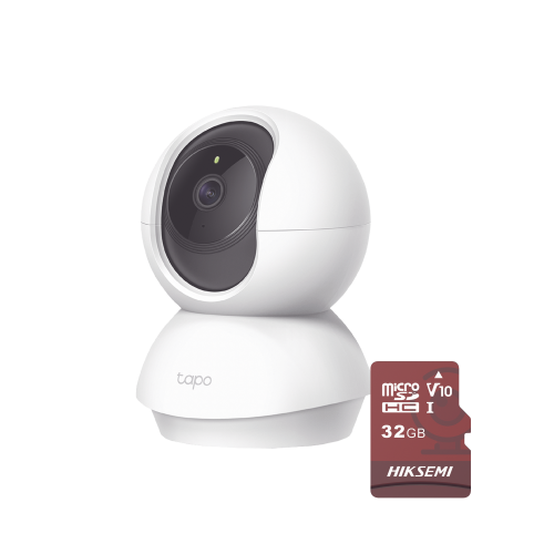 TP-LINK TAPOC200/HS32 Kit de Cámara IP Wi-Fi, Incluye 1 Pieza Modelo TAPOC200, 2 Megapixel, Utiliza La App Tapo, 1 Memoria Micro SD Hiksemi Modelo HS-TF-E1/32G