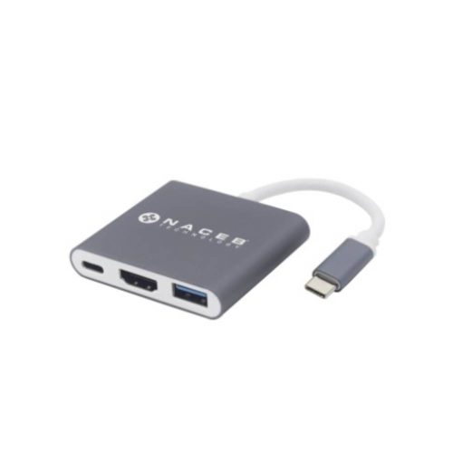 ADAPTADOR TIPO C A HDMI + USB 3.0 + PD NACEB TECHNOLOGY NA-0111, PLATA, USB C, HDMI + USB 3.0 + PD, NA-0111