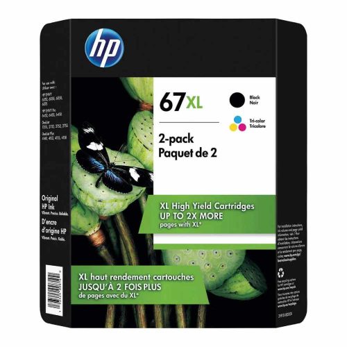 CARTUCHO OF TINTA HP 67 TRICOLOR/BLACK TINTA CARTUCHOS 67XL (PAQUETE DE 2), COMPATIBLE WITH DESKJET 1255, SERIES 2700, SERIES 4100 ENVY 6000, 3YP31BN