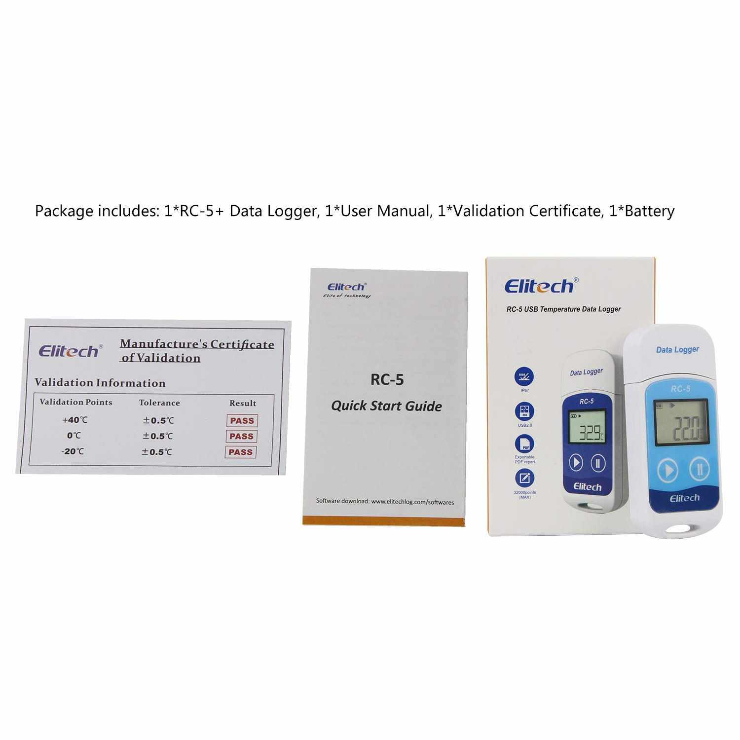 ELITECH RC-5 - REGISTRADOR DE DATOS DE TEMPERATURA USB (32000 PUNTOS, ALTA PRECISIÓN, PAQUETE DE 10)