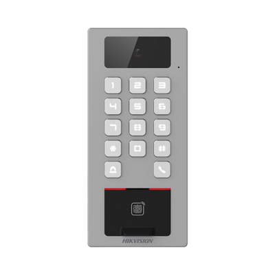 Terminal de Control de Acceso / Videoportero Multiapartamento Llamada a App / Teclado / Exterior Antivandálico IP65 & IK09 / Huella, Tarjeta, Código QR, PIN o App Hik-Connect / Cámara 2 MP compatible con NVRs
