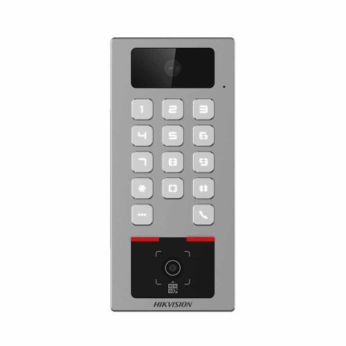 TECLADO HIKVISION CON LECTOR FÍSICO DE QRS PARA EXTERIOR ANTIVANDÁLICO IP65 & IK09 CON FUNCIÓN DE VIDEOPORTERO MULTIAPARTAMENTO, TARJETA