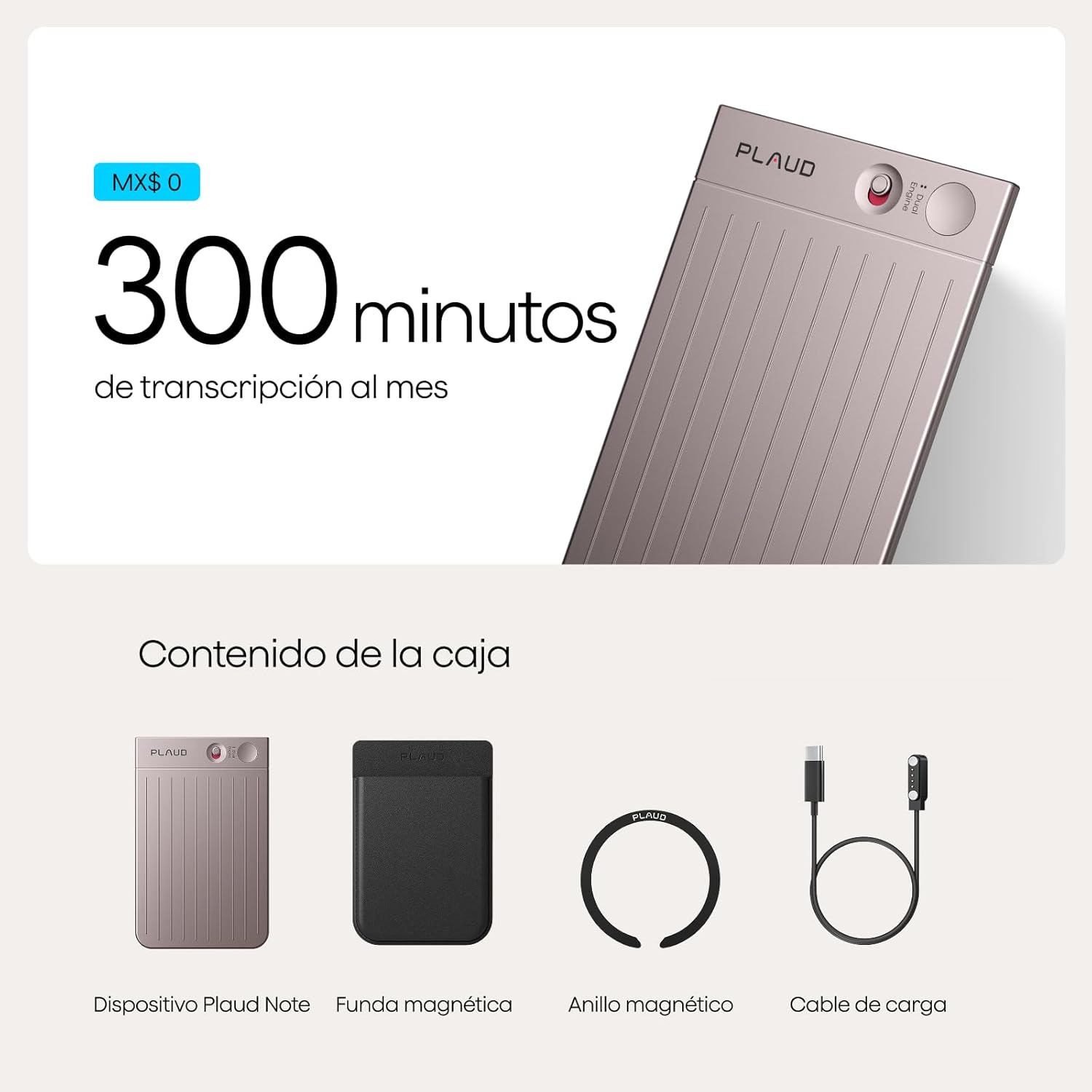 Plaud Note Grabadora de Voz Profesional con IA – Transcribe, Resume, 64GB, 112 Idiomas, Control por App (Incluye Funda de Protección)