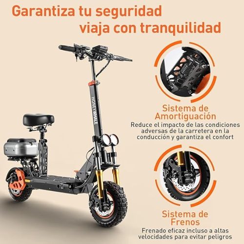 HONEYWHALE H3 Scooter Eléctrico Plegable para Adultos, Patin Electrico con Motor 1000W, Velocidad Máxima 55 km/h, Batería 15AH-Autonomía 60 km, Asiento del Maletero