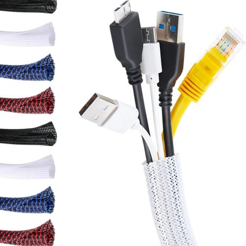 Manguera de Cable con Cierre automático, diámetro de 19 mm, Longitud de 4 m, Perfecta para gestión de Cables y protección, Ideal para Escritorio y televisión, Color Blanco