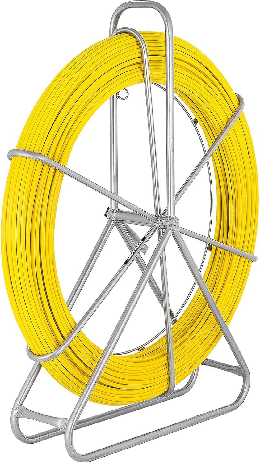 Guía jala cables de Fibra de Vidrio 200 m / 6 mm con Soporte de Carrete de Hierro Duradero Guia Jala Cable Conducto Fibra De Vidrio