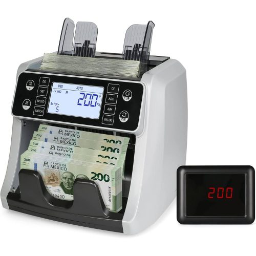 CONTADOR DE BILLETES CON DETECTOR DE BILLETES FALSOS, VELOCIDAD DE RECUENTO AJUSTABLE, HASTA 1200 HOJAS MIN, CONTADORA DE BILLETES MULTIDIVISA PARA USO COMERCIAL