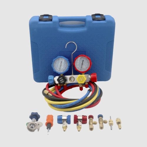 JUEGO DE MANÓMETROS EPCOM PARA AIRE ACONDICIONADO, HERRAMIENTA DE CARGA DE REFRIGERANTE, DOBLE VÁLVULA CON ADAPTADORES DE ACOPLAMIENTO RÁPIDO, MANGUERA DE 1.5 METROS PARA REFRIGERANTES : R410A, R32, R134A, R22, HBSBZ6