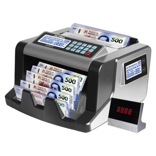 KASHBILL MÁQUINA CONTADORA DE BILLETES 24 X 21 X 16 CM, CON PANTALLA LCD Y VERIFICADOR DE BILLETES FALSOS, 1000 BILLETES POR MINUTO, CONTADOR DE BILLETES MEXICANOS E INTERNACIONALES MODELO KASH80