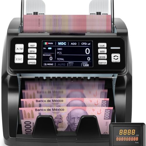 MÁQUINA CONTADORA DE DINERO AUTOMÁTICA – CONTADOR DE BILLETES CON DETECTOR DE FALSOS 2CIS/UV/IR/MG/MT – RECONOCIMIENTO DE MONEDA Y CONTADOR DE VALOR – PANTALLA TRASERA