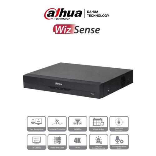 DAHUA XVR5116H-4KL-I3 - DVR DE 16 CANALES 4K, 8 MEGAPIXELES, WIZSENSE, IA, H.265+, 16 CANALES + 16 IP, HASTA 32 CH IP, 2 CANALES DE RECONOCIMIENTO FACIAL, SDM PLUS, CODIFICACIÓN CON IA, 1 BAHÍA DE DISCO DURO
