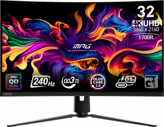 MONITOR GAMER MSI MPG 321CURX QD-OLED DE 31.5", RESOLUCIÓN 4K UHD 3840X2160, CURVO 1700R, 240HZ, 0.03MS, AMD FREESYNC PREMIUM PRO, DISPLAYHDR TRUE BLACK 400, HDMI 2.1,