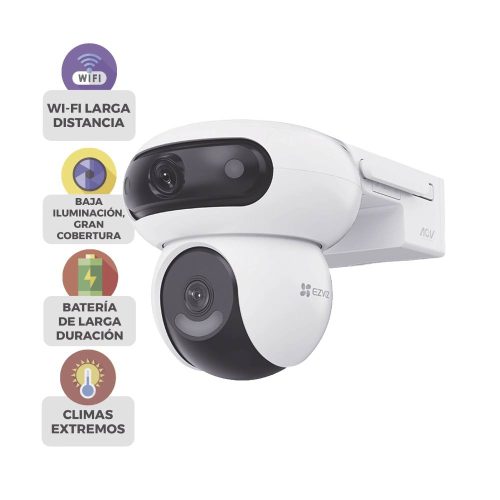 KIT EZVIZ, INCLUYE CÁMARA WI-FI 6 + 4G LTE CON PANEL SOLAR, DOBLE LENTE (4MP+4MP), VISIÓN NOCTURNA COLORFULL, BATERÍA 10,400 MAH, IP65 EXTERIOR, IA DETECCIÓN HUMANA Y VEHICULAR, AUDIO BIDIRECCIONAL, CSHB90X/SP/4G/W